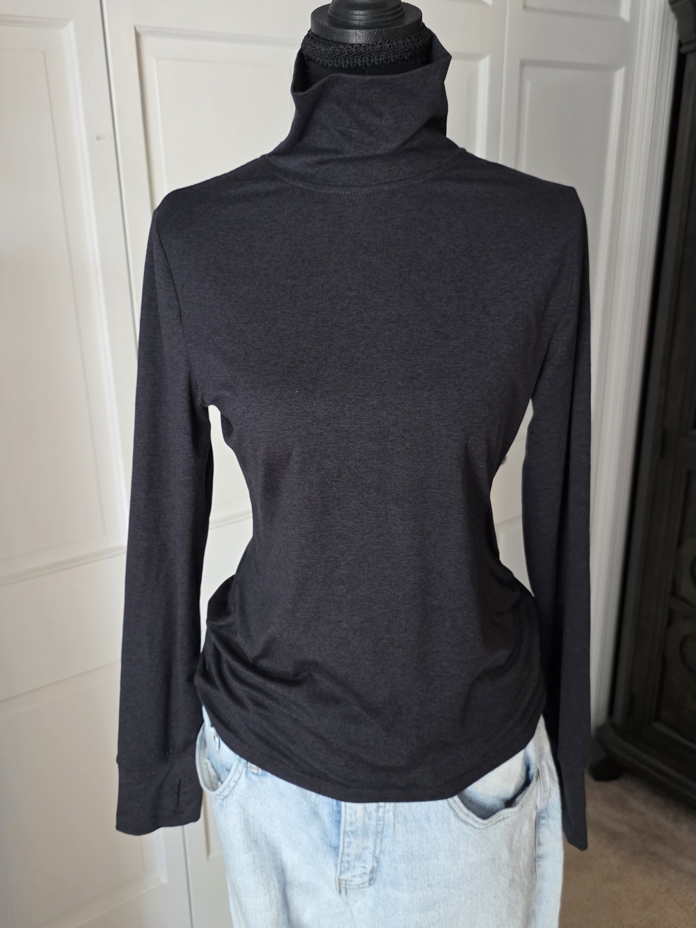 Free Country Black Turtleneck Long Sleeve Top Medium Athletic Stretch